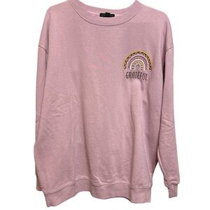Pink Crew Neck Sweater with Rainbow Detail